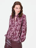 Blusa rosso bordeaux con fantasia e collo a torchon