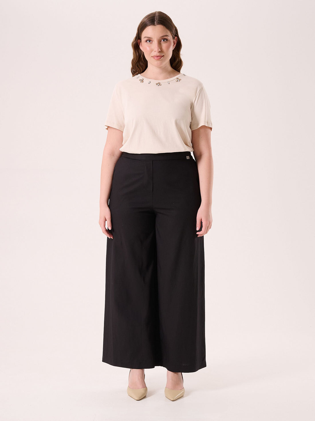 Pantaloni Curvy in Lino Viscosa Neri