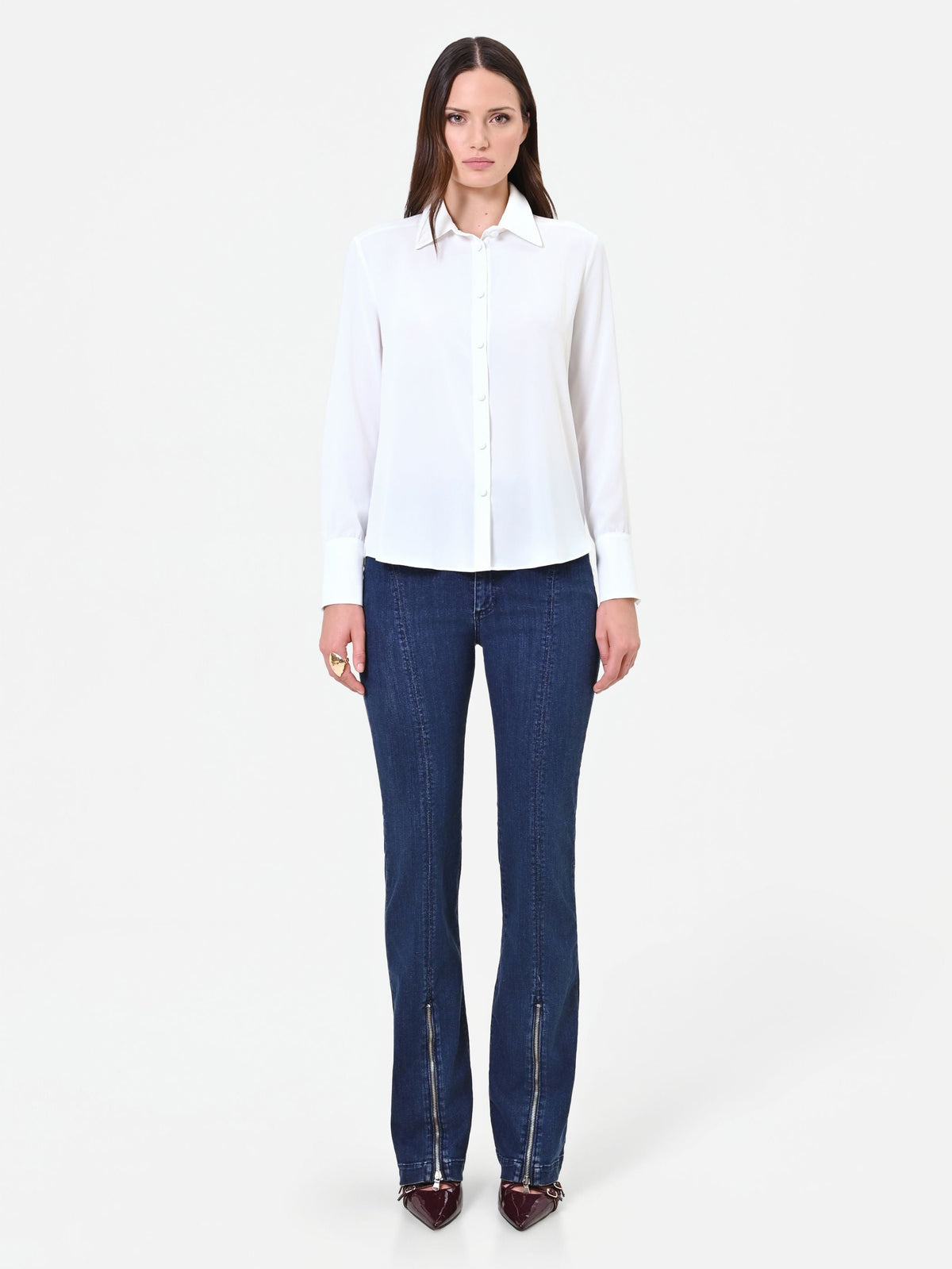 Camicia in raso panna bianco