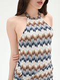 Abito lungo azzurro con motivo chevron