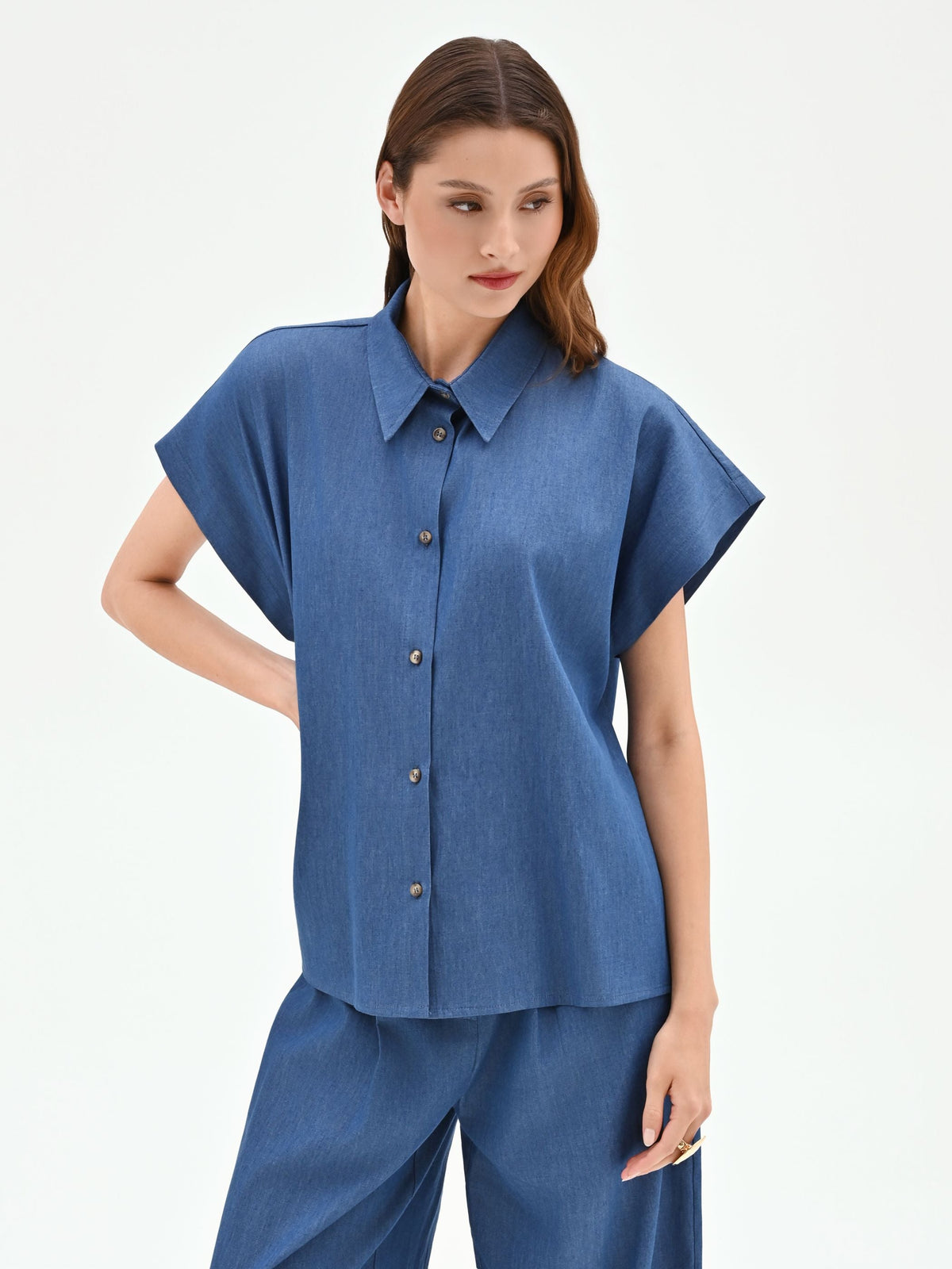 Camicia blu indaco in chambray