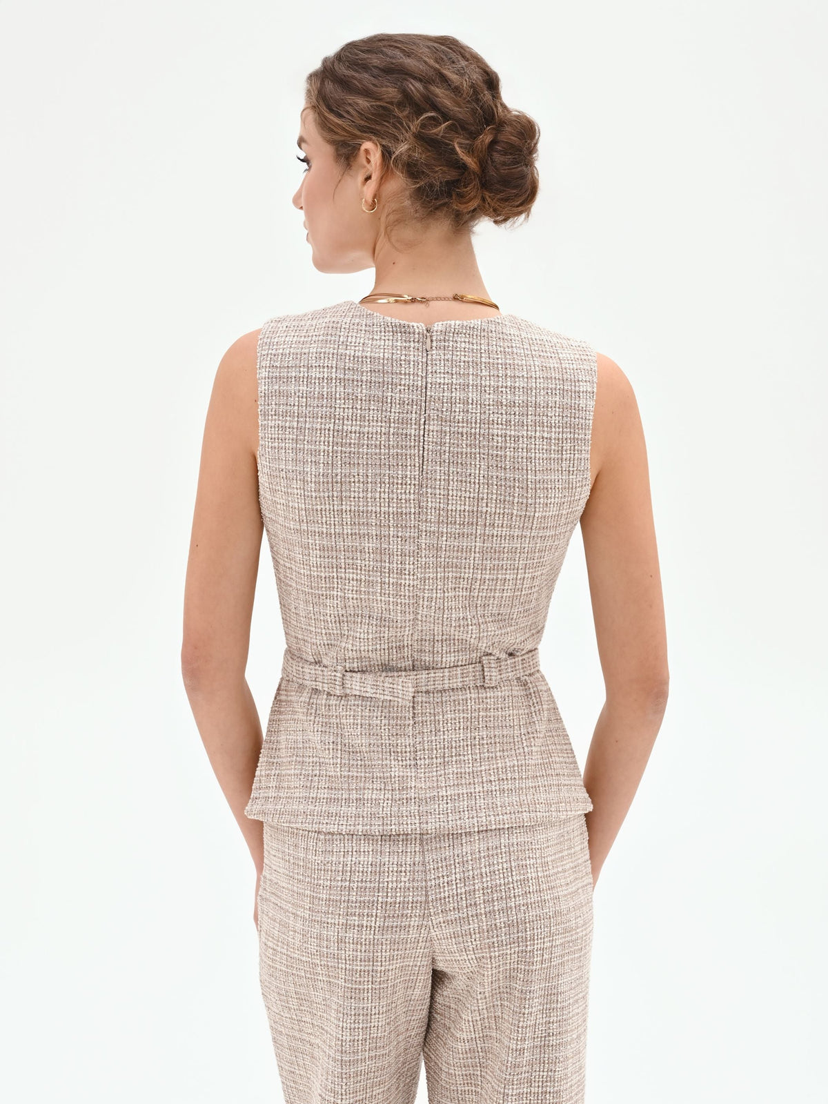 Top in Tweed Beige con Cintura