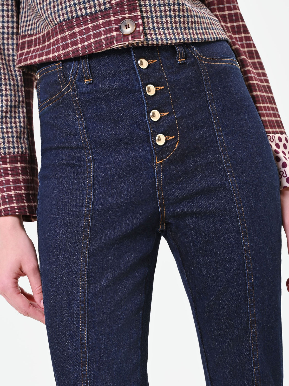 Jeans blu navy a vita alta con bottoni