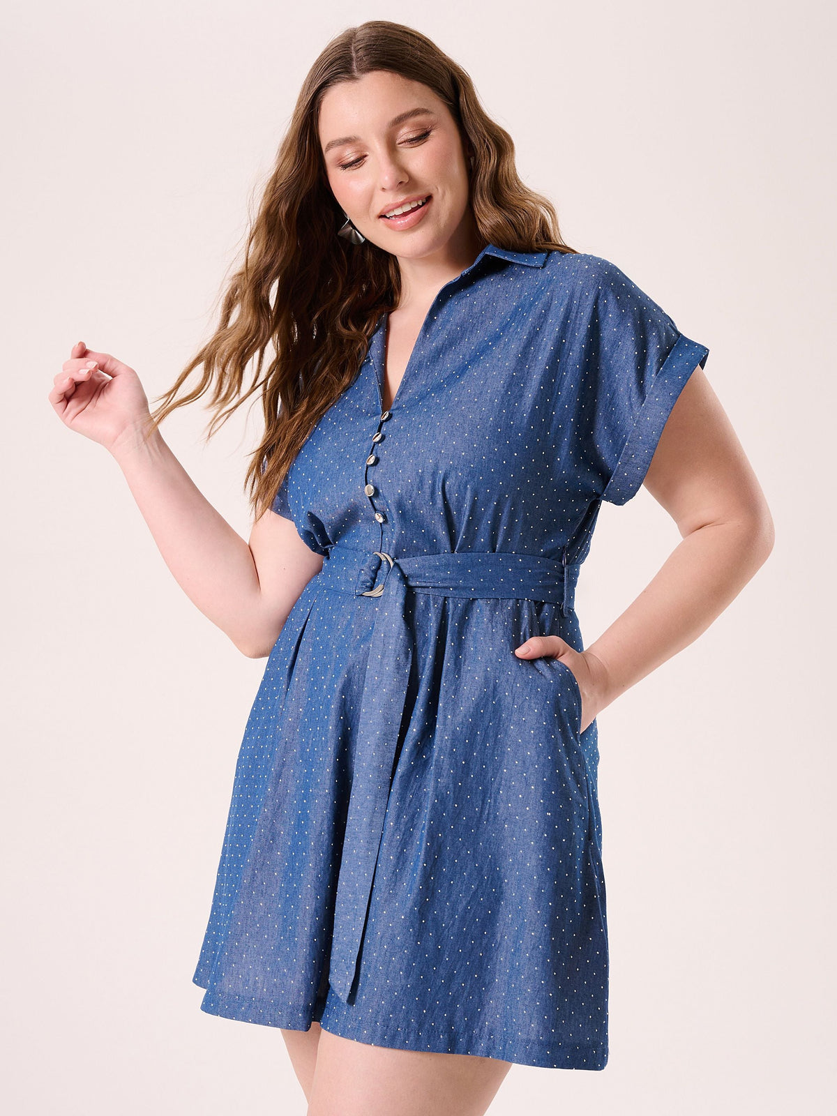 Abito Curvy in Chambray con Strass