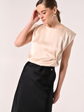 Top smanicato in Raso Beige