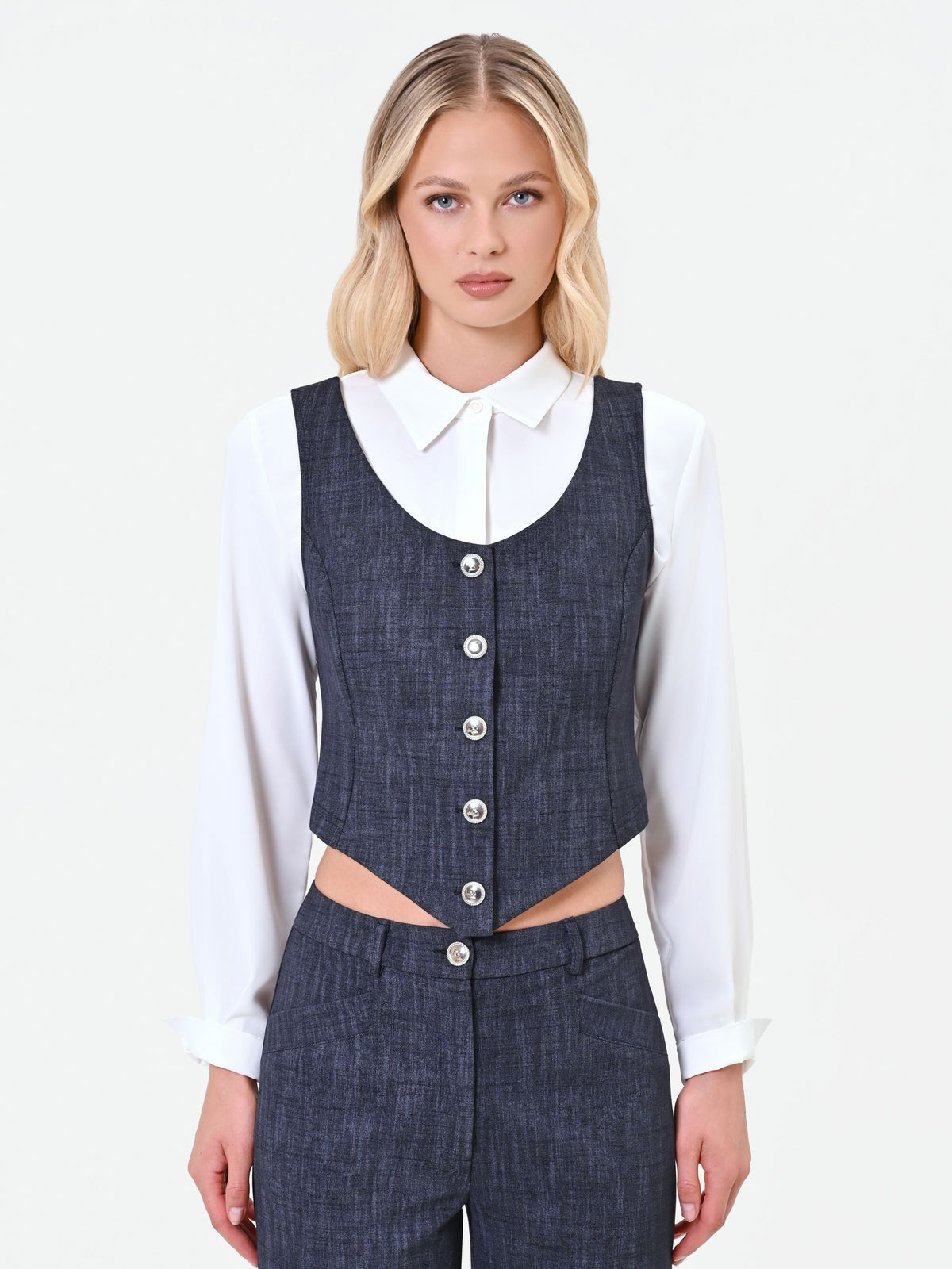 Gilet blu navy con bottoni gioiello