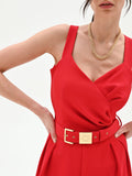 Tuta rossa con pantaloni palazzo e cintura in cadi