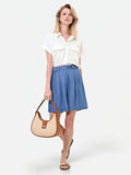 Pantalone bermuda blu in lyocell
