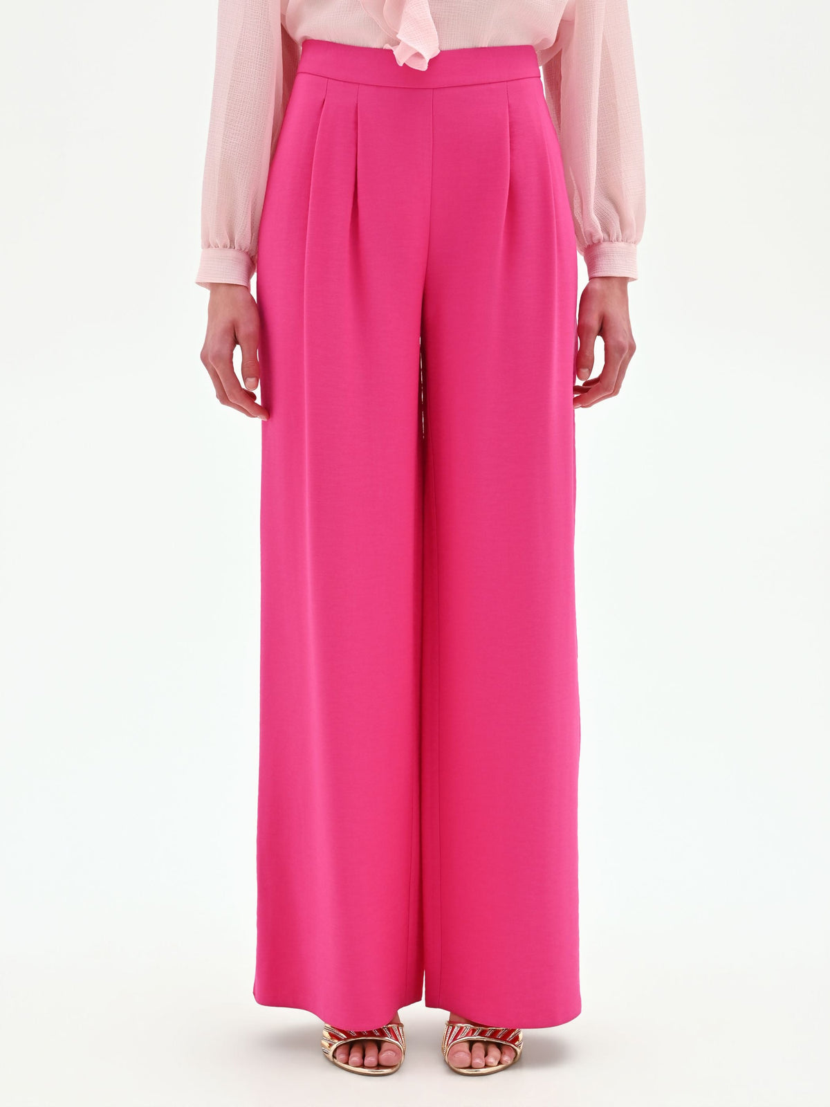 Pantalone palazzo fucsia a vita alta in poliviscosa
