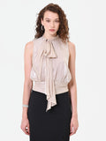 Top tortora beige con fiocco laterale in raso