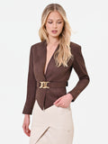 Giacca Marrone con Foulard effetto Camoscio