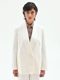 Giacca blazer doppiopetto in misto cotone lyocell bianco