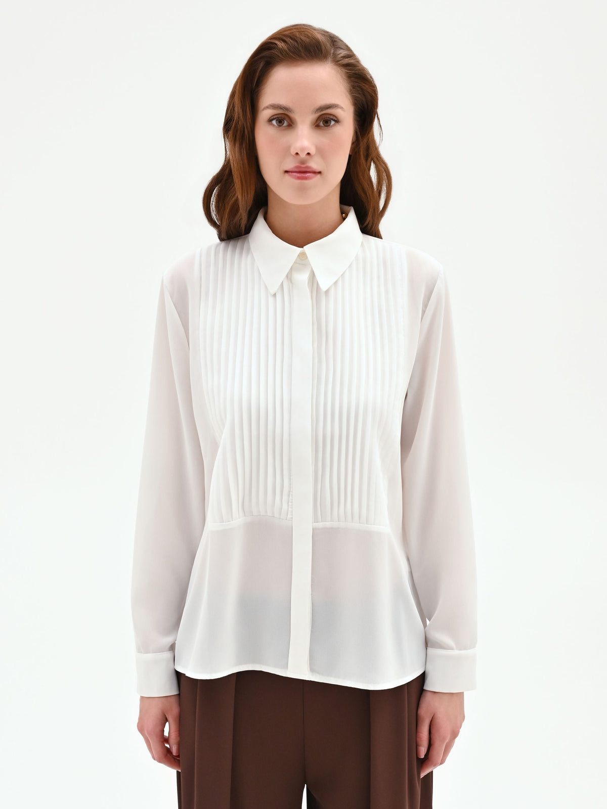 Camicia panna bianco con plastron plissé