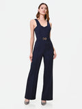 Tuta elegante blu navy con pantalone a gamba ampia