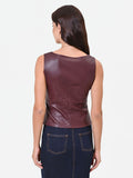 Top bordeaux rosso in similpelle con disegno paisley