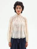 Blusa in pizzo panna bianco con collo alto
