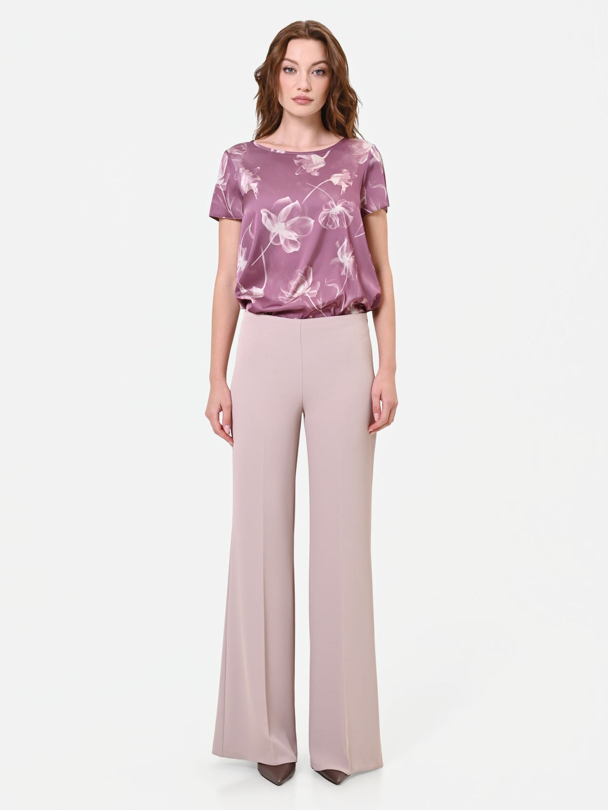 Pantalone palazzo tortora beige in cadi