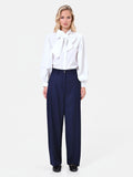 Pantalone palazzo blu navy con pinces in tessuto tecnico