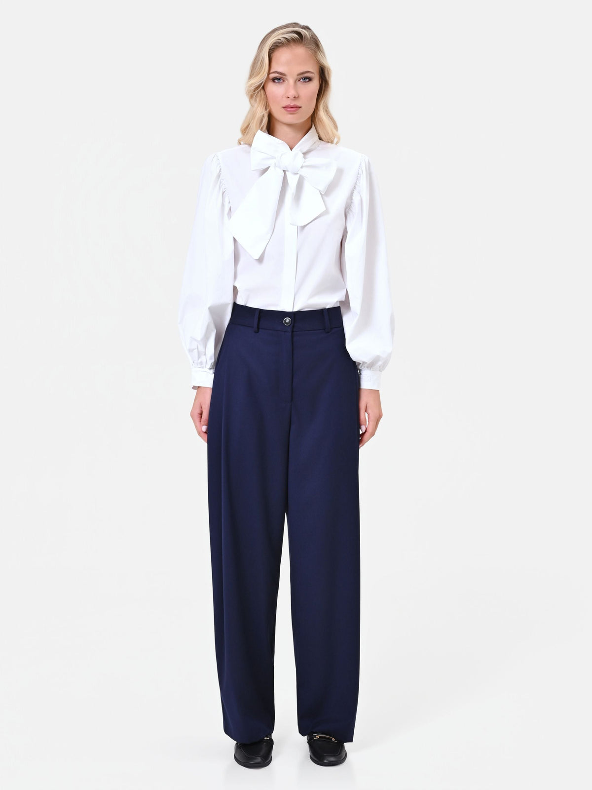 Pantalone palazzo blu navy con pinces in tessuto tecnico