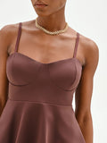 Top bustier in cotone color cioccolato con baschina