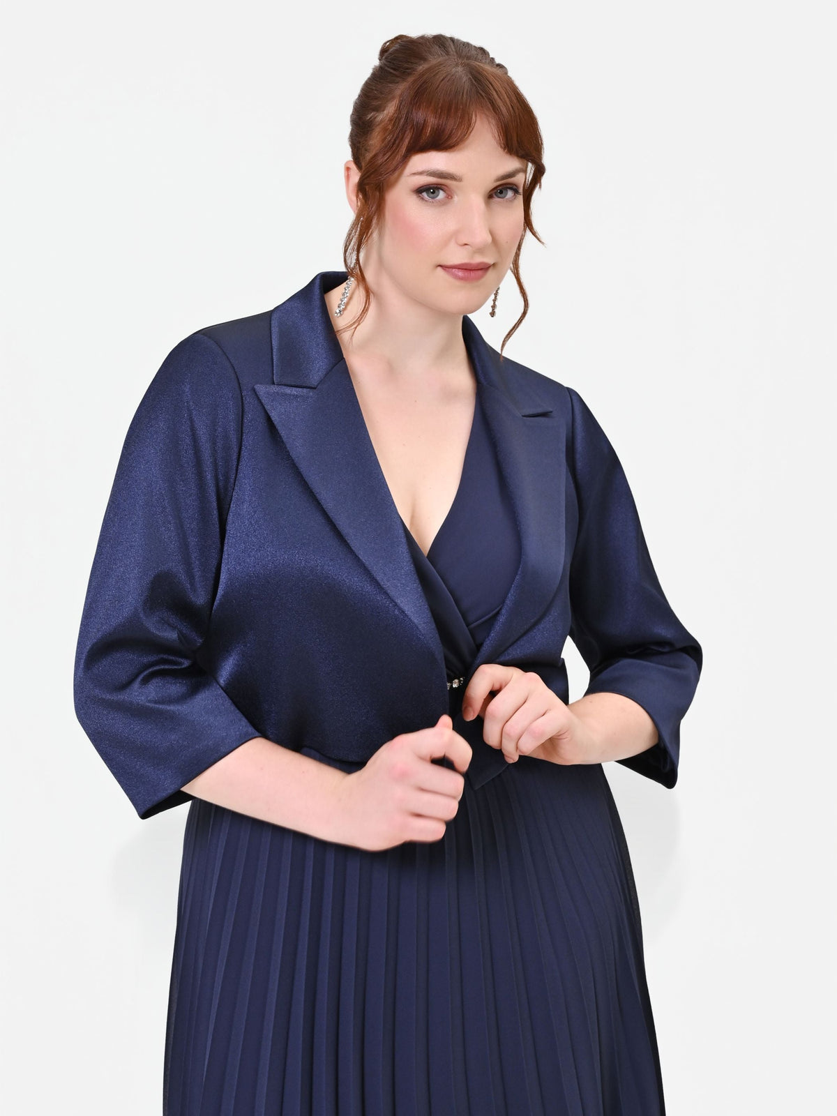 Giacca Curvy bolero in raso blu navy