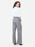 Pantalone grigio a gamba ampia con fantasia check