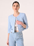 Giacca Azzurra in Tweed con Micro Paillettes