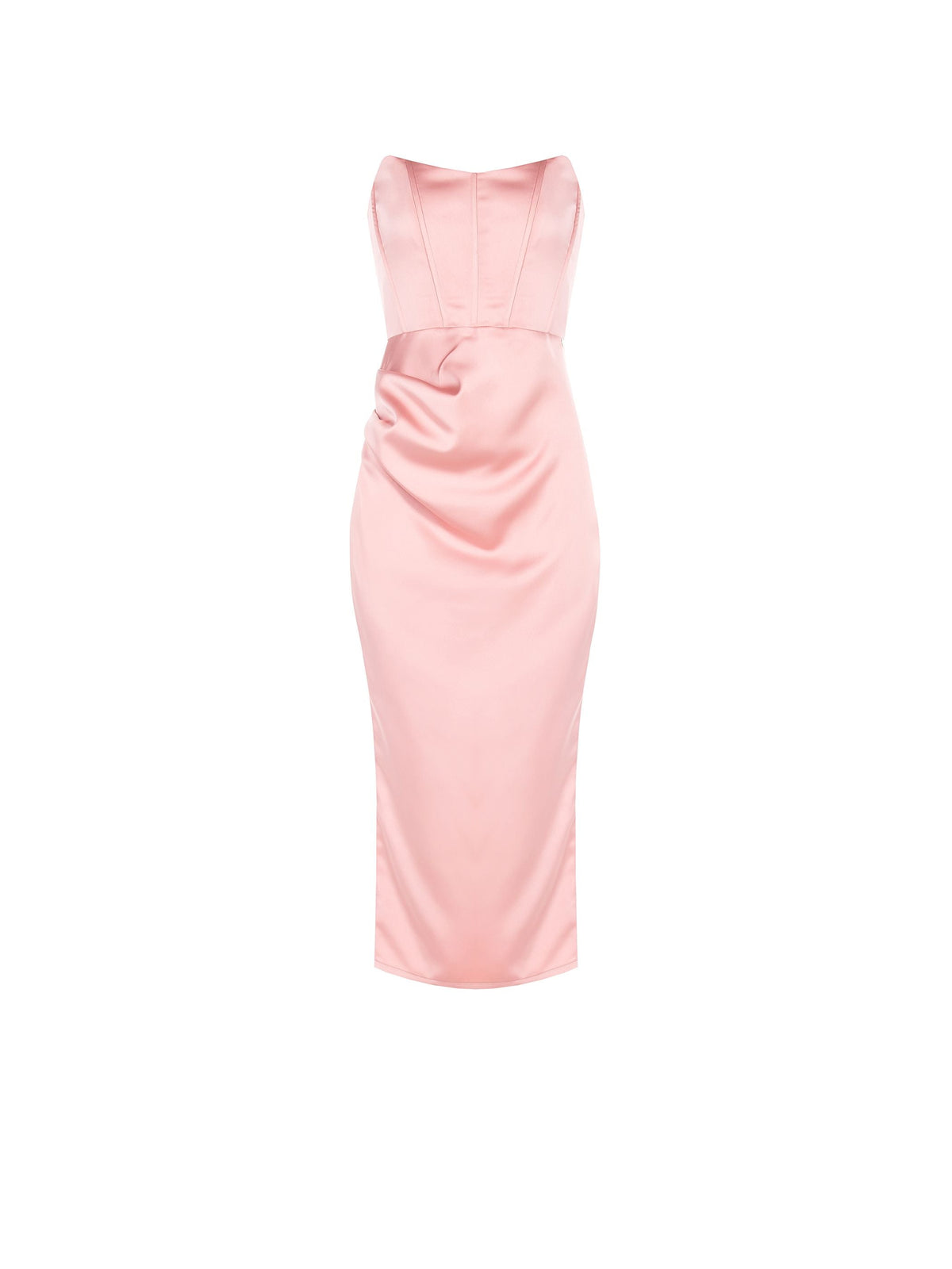 Abito Bustier Midi in Raso Rosa