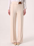 Pantaloni con Fibbia in Scuba Mano Crepe Beige