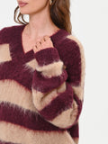 Maglia tortora beige a righe misto lana e mohair