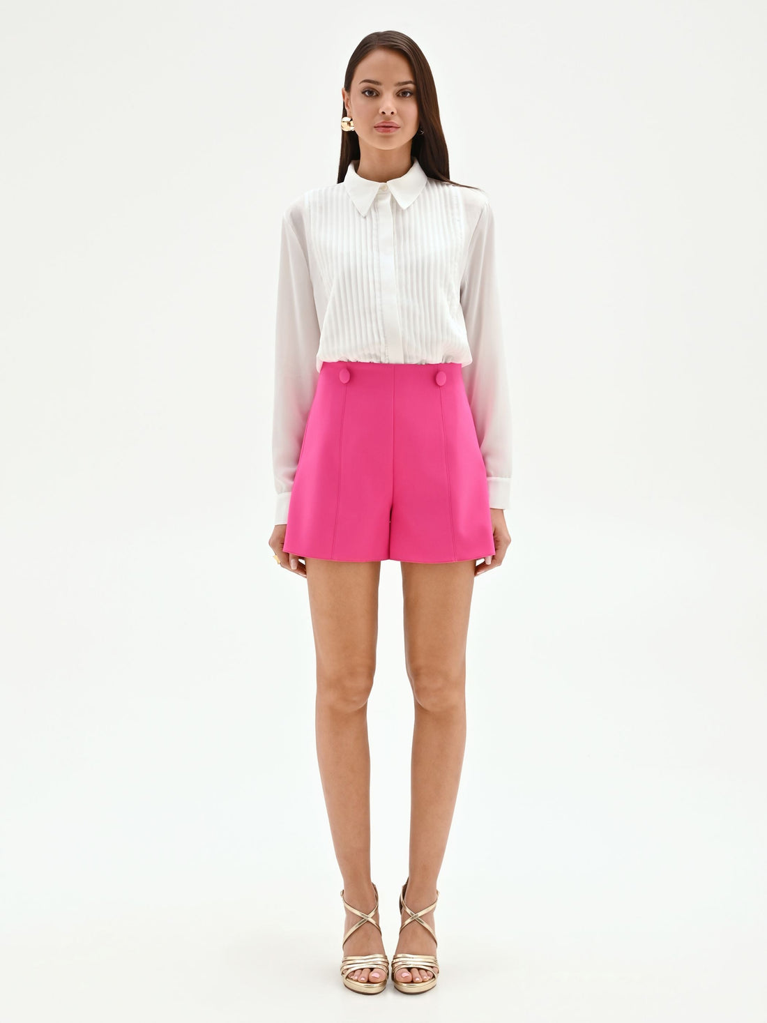 Shorts fuxia a vita alta con bottoni