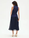 Abito midi blu navy con corpetto a gilet