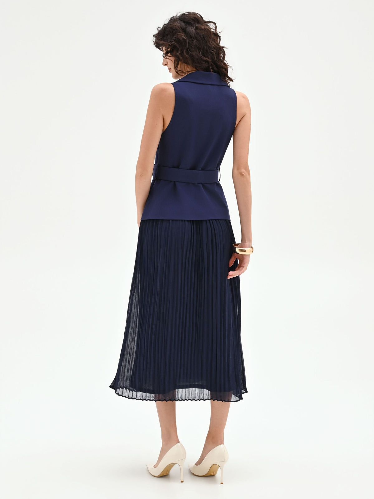 Abito midi blu navy con corpetto a gilet