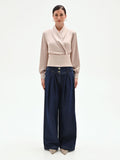 Blusa a portafoglio in raso tortora beige