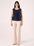 Top Curvy Paillettes Blu