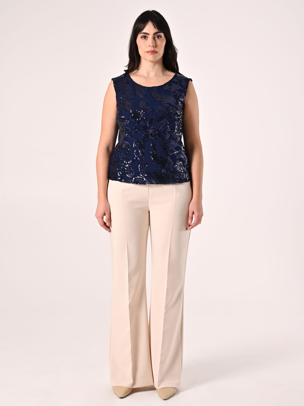 Top Curvy Paillettes Blu