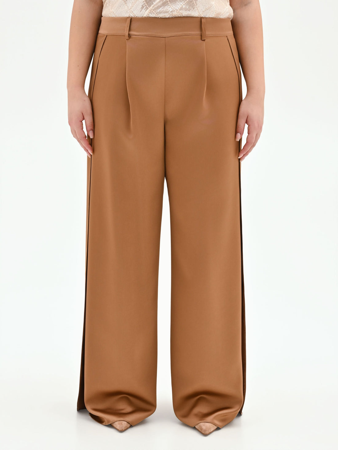 Pantalone curvy a palazzo marrone bronzo