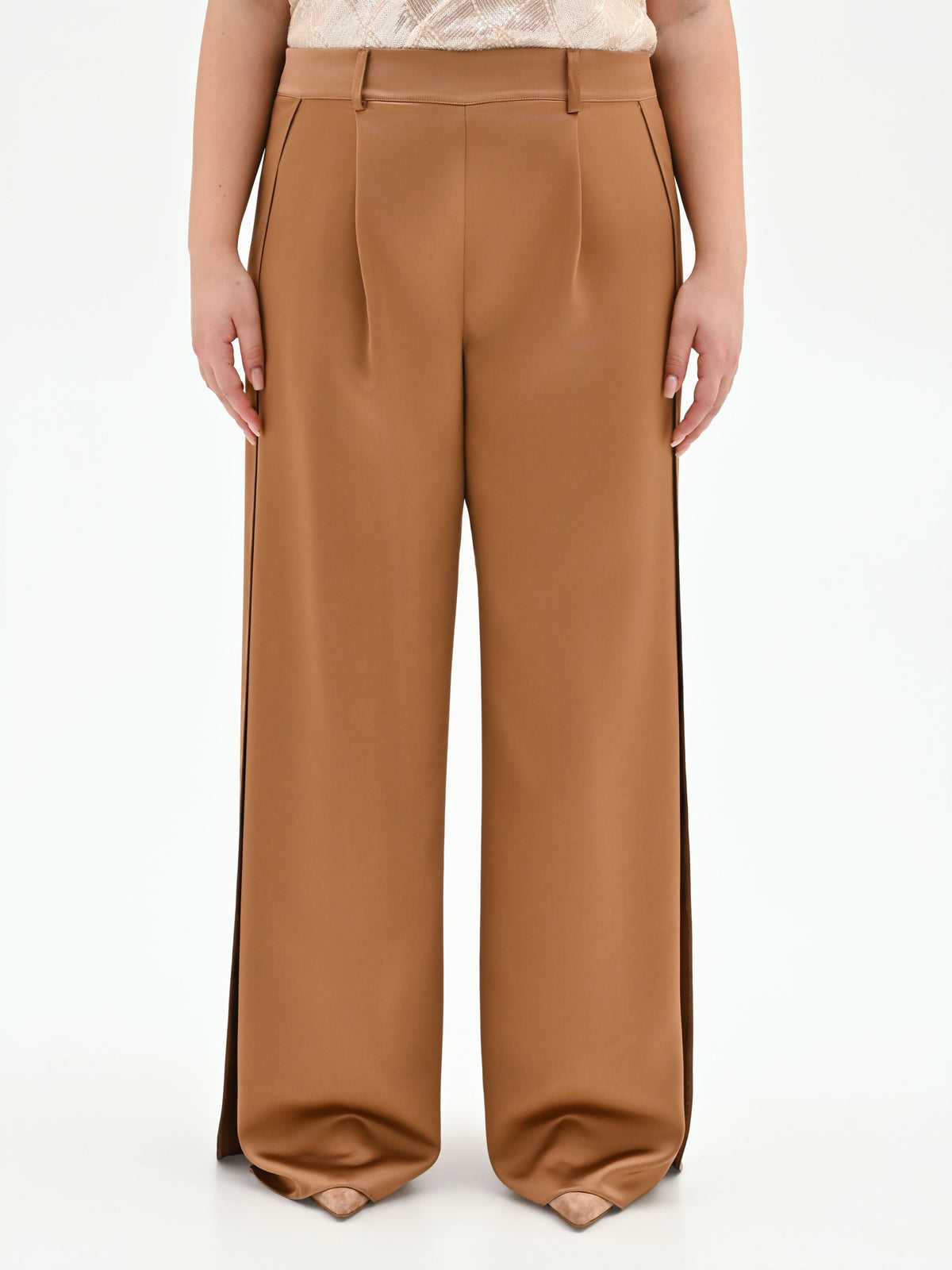 Pantalone curvy a palazzo marrone bronzo