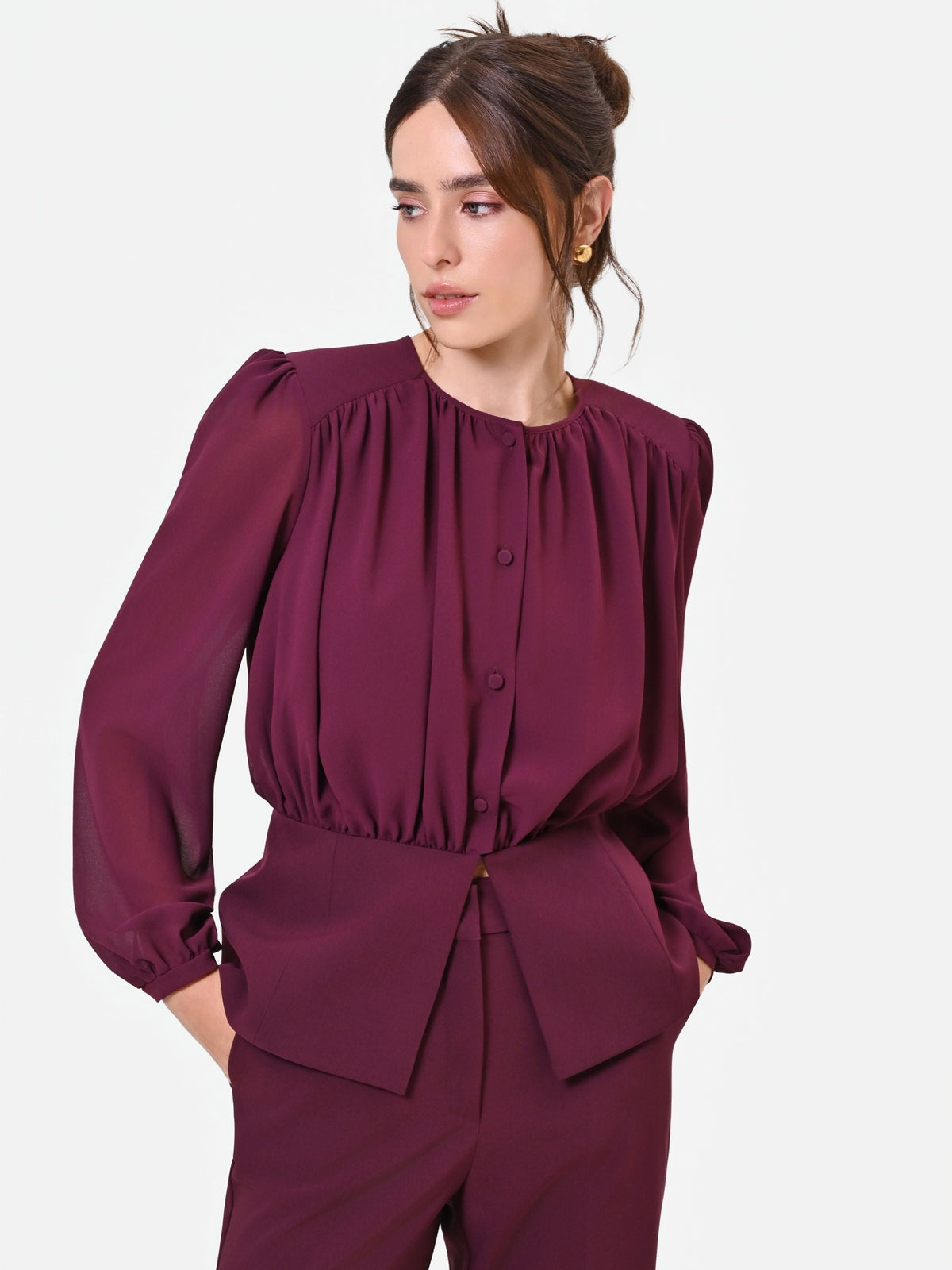Camicia Studio bordeaux in georgette con baschina
