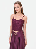 Top bustier in pizzo bordeaux rosso