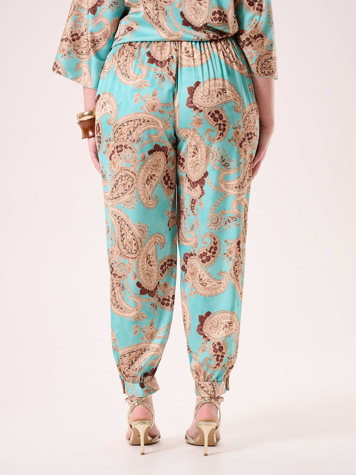 Pantaloni Curvy stampa Paisley Verde Acqua