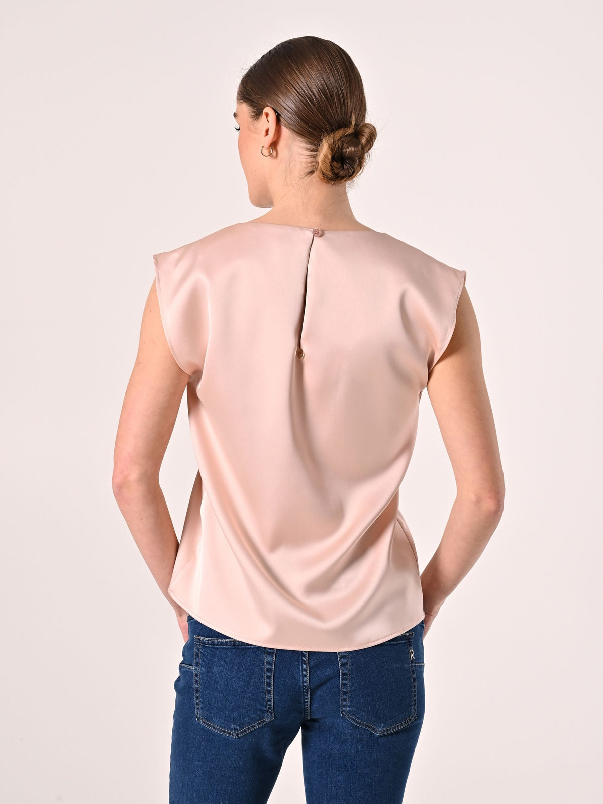 Top smanicato in Raso Rosa