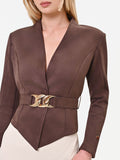 Giacca Marrone con Foulard effetto Camoscio