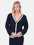 Cardigan in maglia blu navy con profili a contrasto