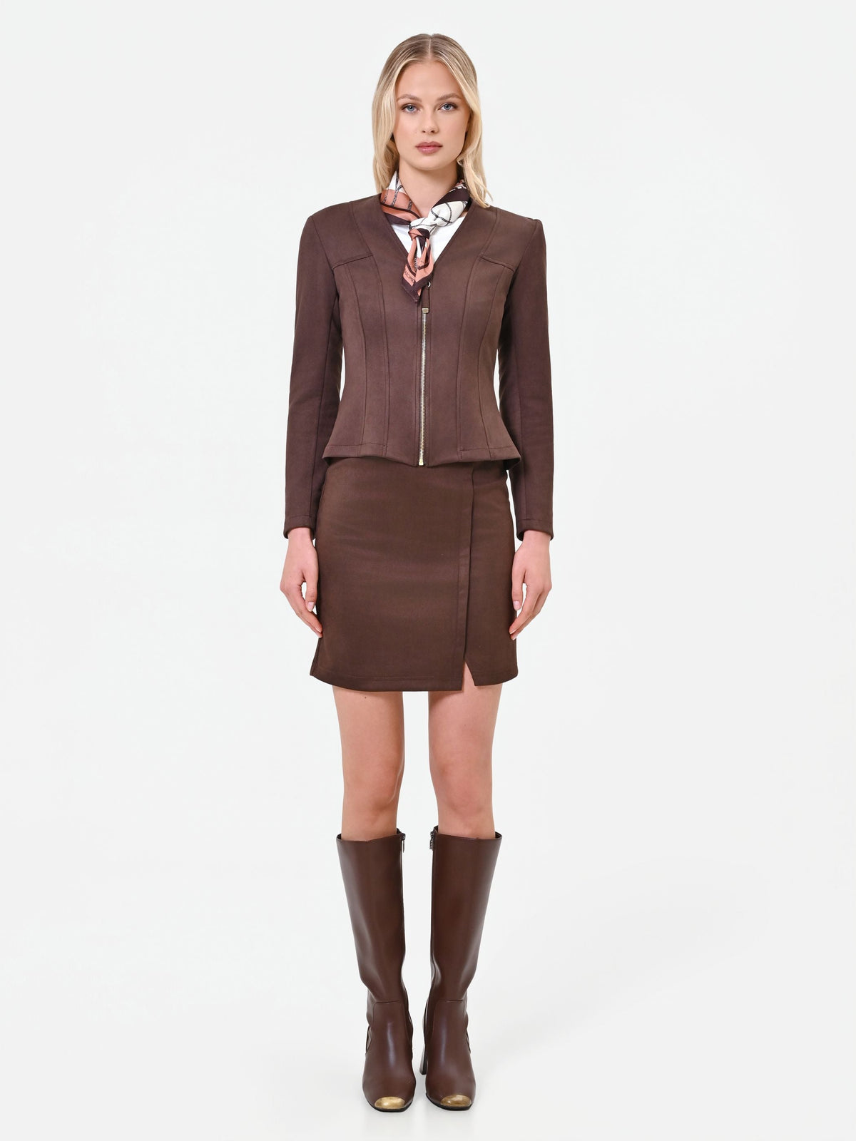 Giacca moro marrone in similpelle con baschina