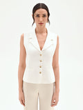 Gilet panna con bottoni design oro