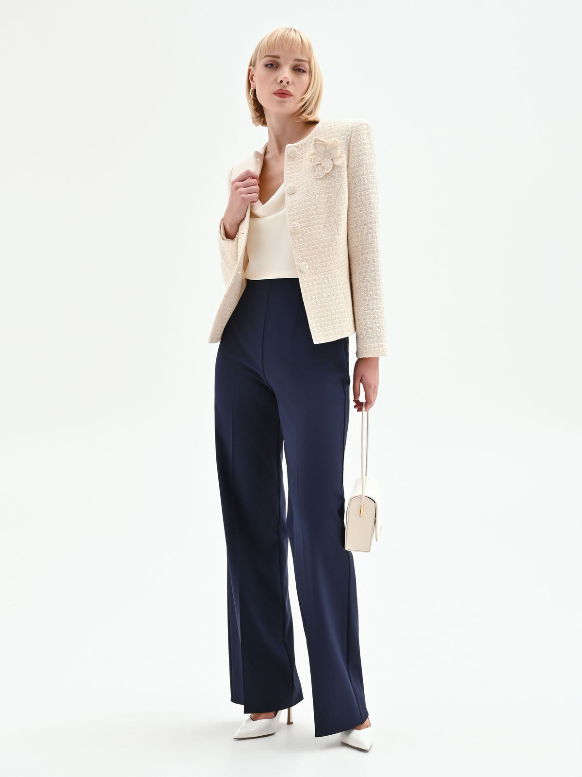 Pantalone palazzo blu in tessuto tecnico