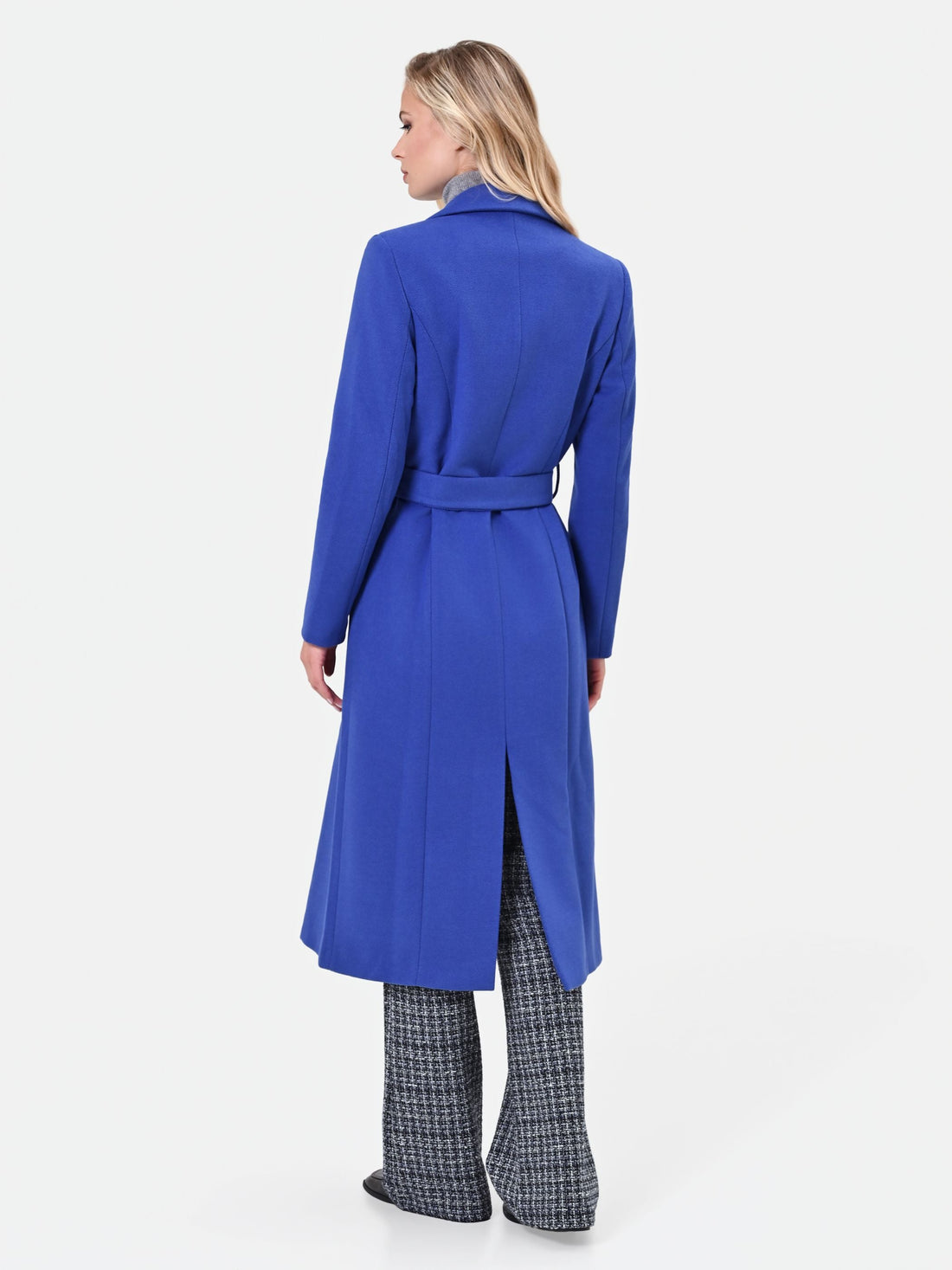 Cappotto a vestaglia blu cina con cintura in velour