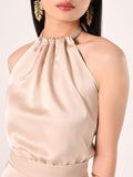 Abito Lungo in Raso Beige Chiaro