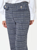 Pantalone dritto in tessuto bouclé blu navy